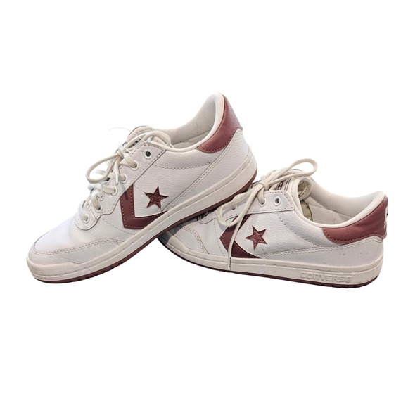 Converse Rival Low White Maroon Leather Sneakers Womens 6.5 Mens 5 - Picture 1 of 5